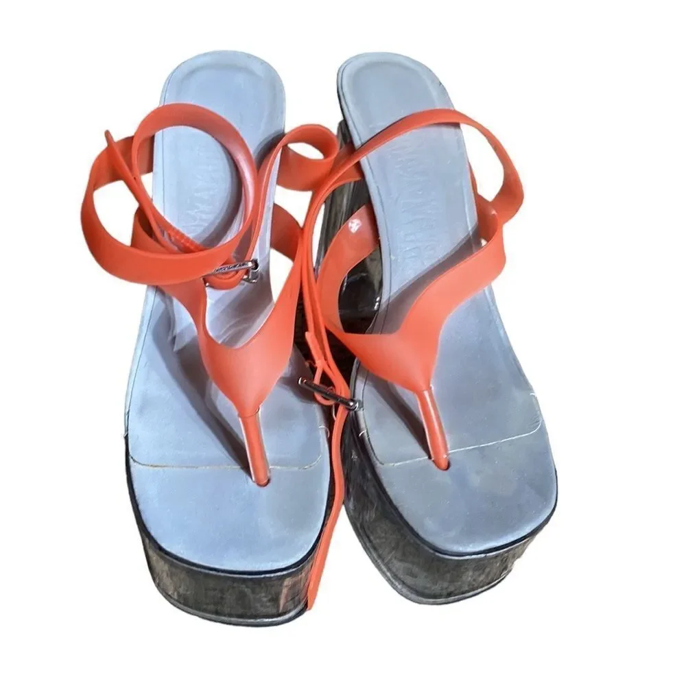 Dollskill darker waves kick drum platform‎ heels neon orange strappy 6M